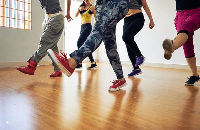 Group dance rehearsal from above